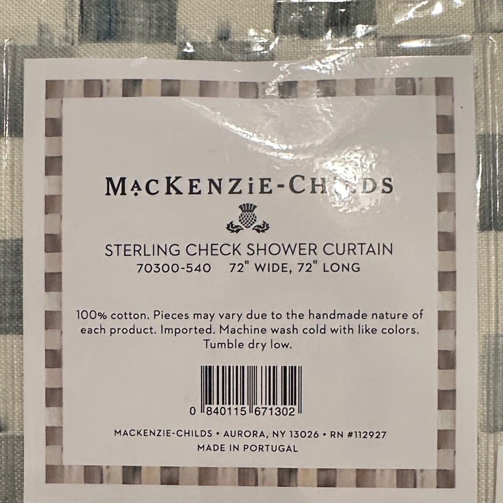 MacKenzie-Childs Sterling Check Shower Curtain NWT - Picture 2 of 7